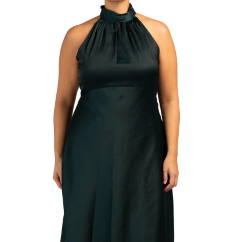 Deep Emerald High Neck Satin Formal Dress18 W NEW